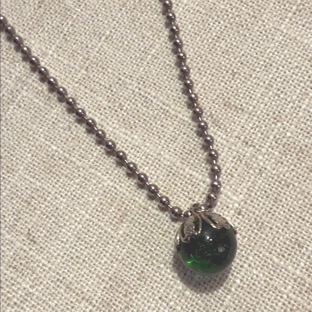 green marble glass pendant shot bead necklace‎ delias style 16" 90s y2k unique